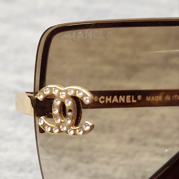 Vintage Authentic Chanel Rhinestone CC Rimless Gradient Gold Sunglasses 4092B - Picture 10 of 15